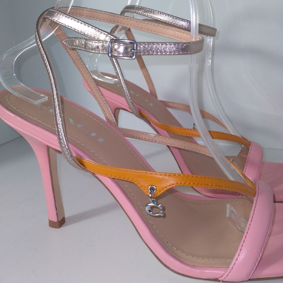Coach Kali Women's Pink/Metallic Champagne/Orange Ankle Strap Heels- Size 10 - Picture 5 of 10